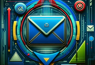 Illustration of a forgotten email account with a generic logo featuring a mailbox symbol in blue, red, yellow, and green colors, complemented by a cyberpunk-inspired aesthetic with a cool color scheme of deep blues and bright cyans, suggesting a high-tech digital environment where digital communication has been lost in time