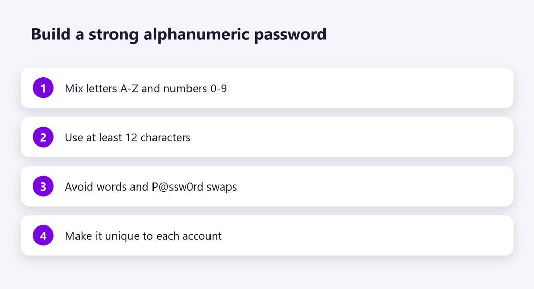 Build a strong alphanumeric password
