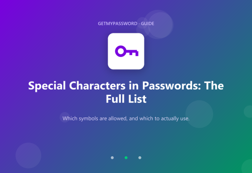List of special characters allowed in passwords
