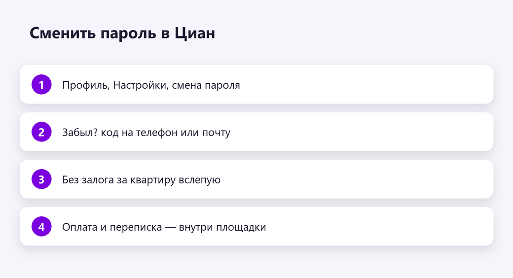 Сменить пароль в Циан