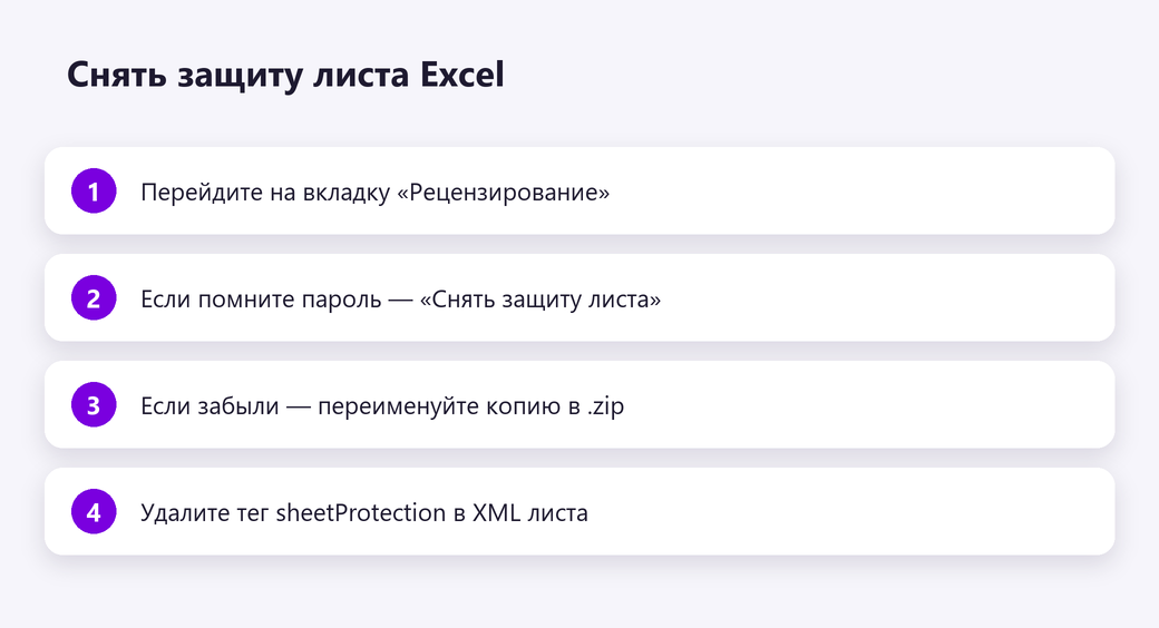 Снять защиту листа Excel