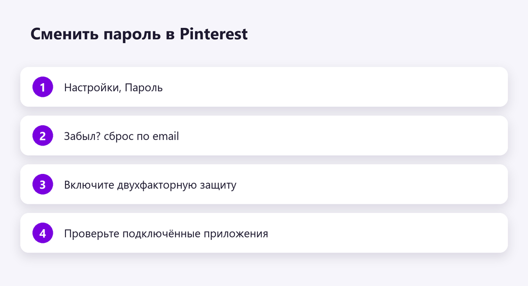 Сменить пароль в Pinterest