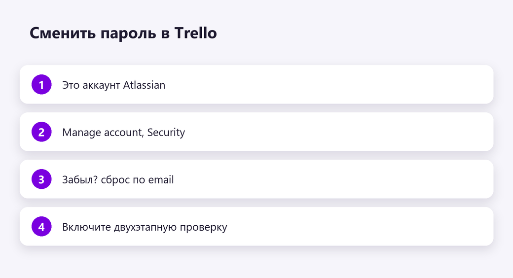 Сменить пароль в Trello