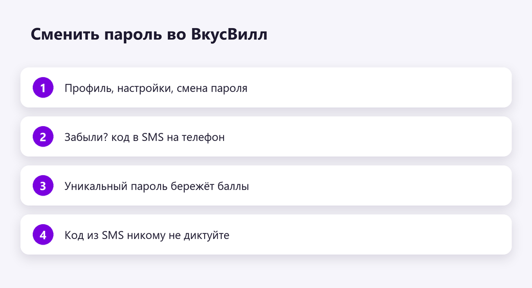 Сменить пароль во ВкусВилл